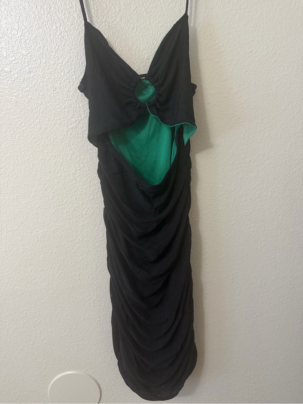 SHEIN Black Dress with Green Cutout Detail